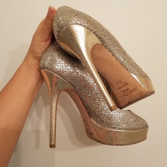 JIMMY CHOO Champagne Glitter "Luna" Heels...RARE! - Picture 5 of 11